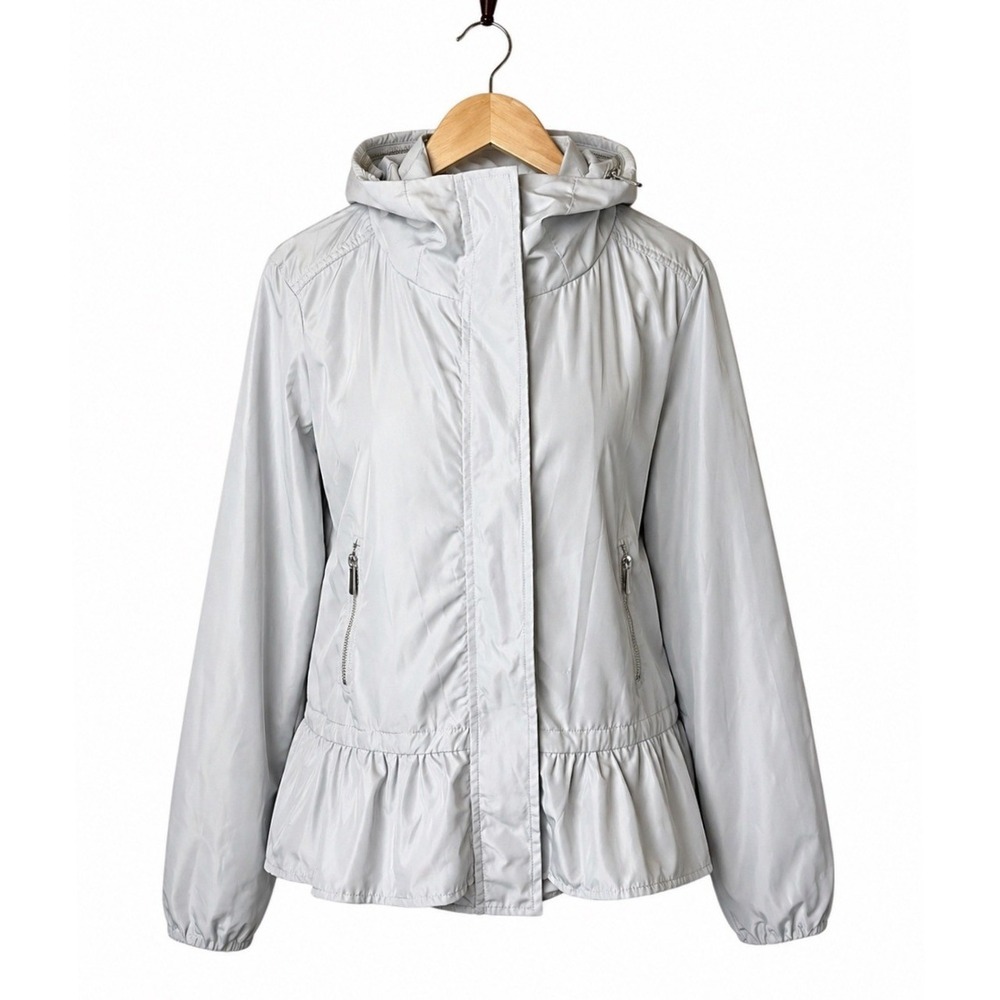 Renuar Hooded Peplum Windbreaker Jacket Women Small Gray Lightweight Gorpcore